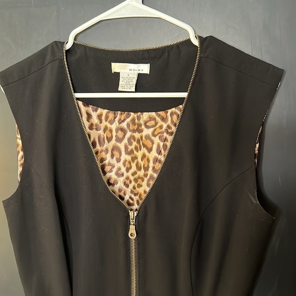 WD NY Women Size 8 Black Dress Leopard Print Lining Zippered Pockets - Picture 4 of 7